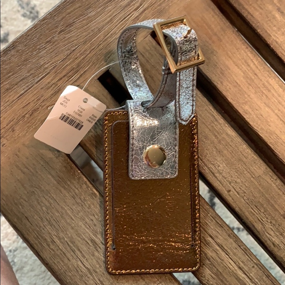 NWT J. Crew Metallic Leather Luggage Tag